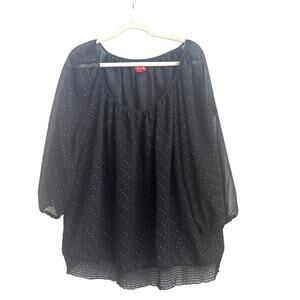 Elle Black Sheer with lining Blouse with Gold Dots and Sheer Bishop Sleeves